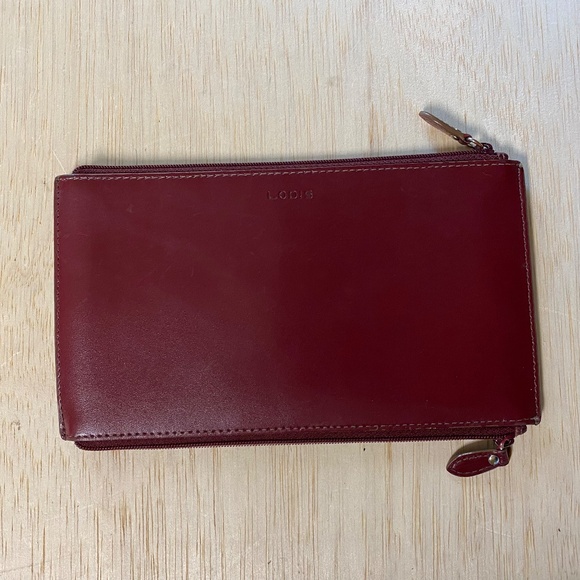 LODIS Red Leather RFID Double Pouch • Zip Close • Wallet - Picture 1 of 9
